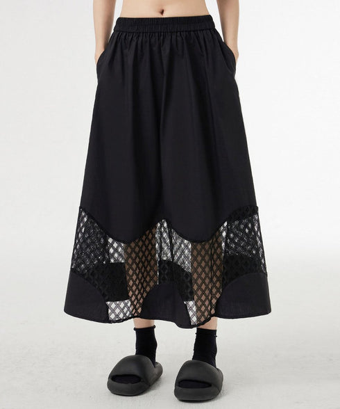 Curved Mesh Panel Flare Skirt